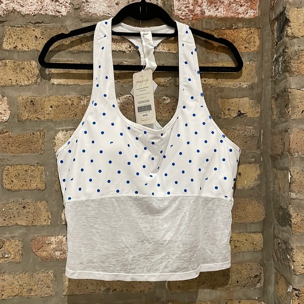 Fabletics Ryan Midi Logo Sports Bra (XL) - white with blue dots